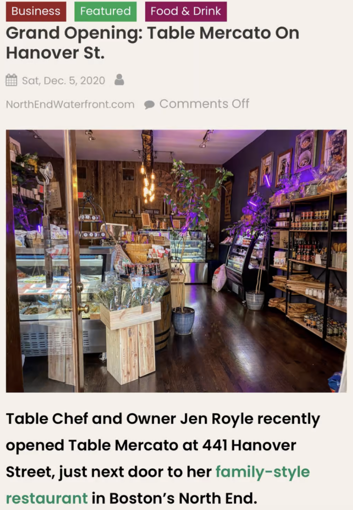 Table North End Boston Press & Media